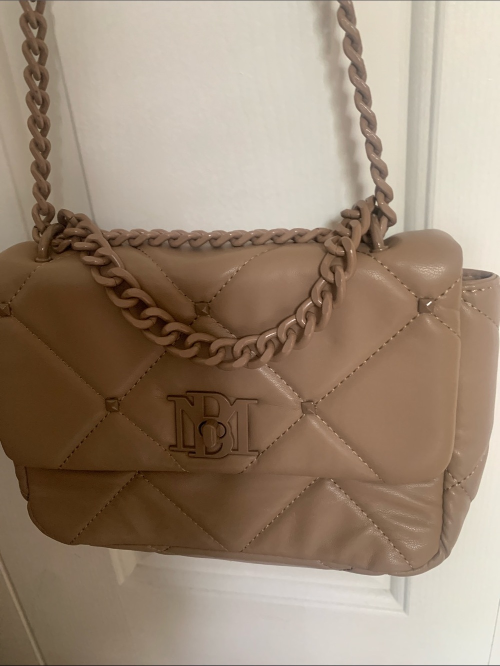 BRADGLEY MISCHKA  Quilted Taupe Shoulder Bag with Chain Strap